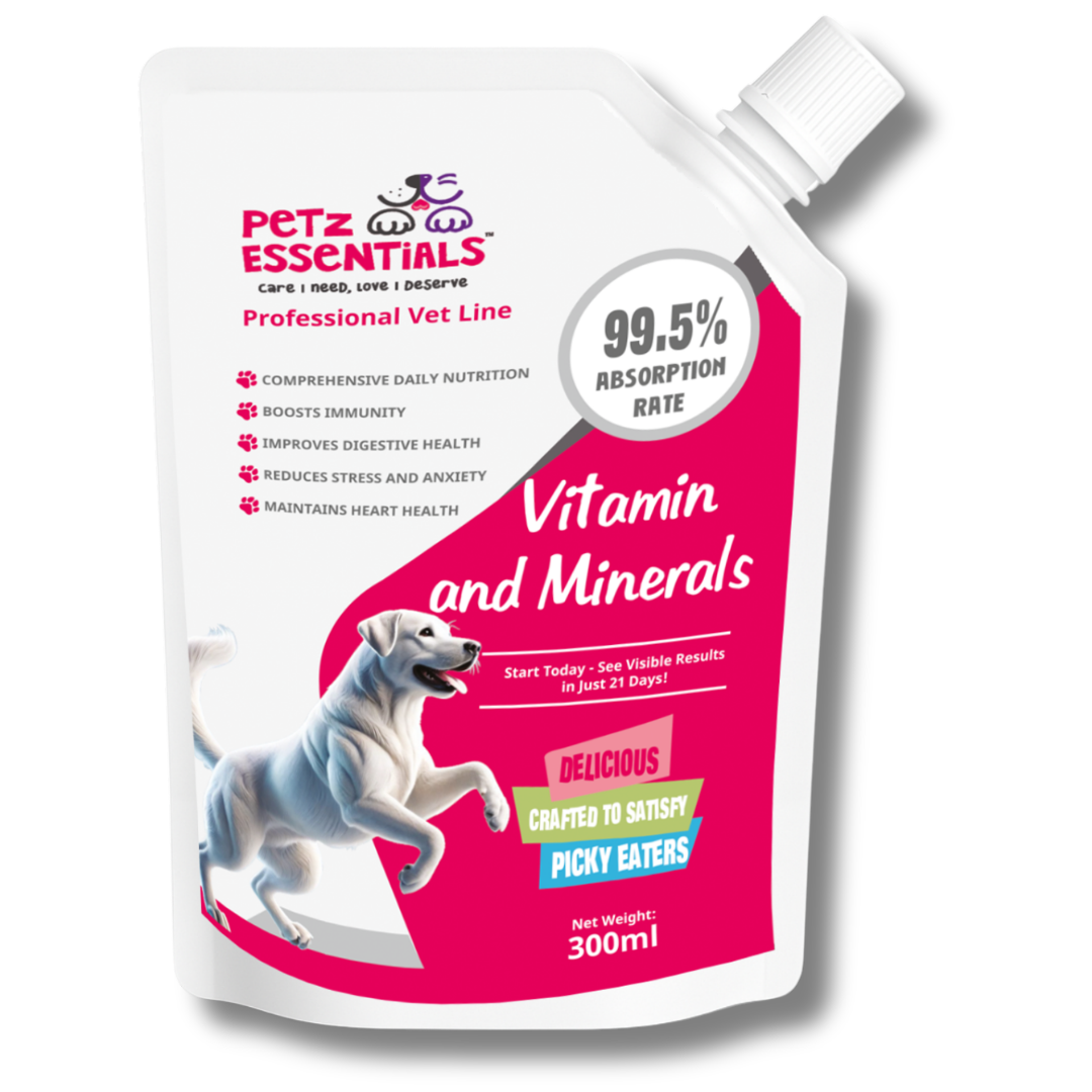 Petz Essentials Vitamin & Minerals for Dogs – 300ml Oral Paste – Daily Multivitamin Supplement for Immunity, Growth & Vitality – All Breeds & Ages