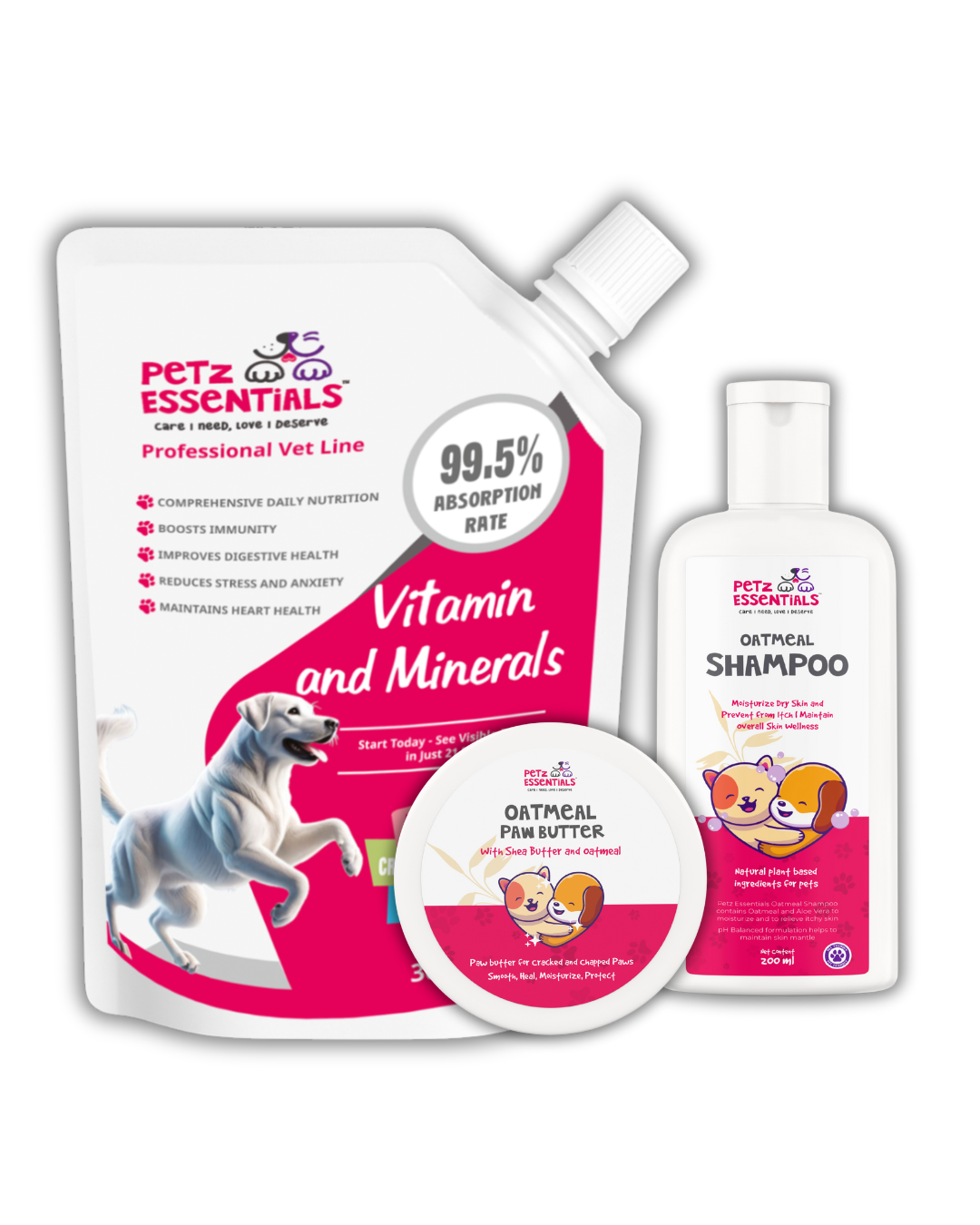 🐾 Petz Essentials Bundle – Vitamins & Minerals + Oatmeal Shampoo + Paw Butter  Special Bundle Price: ₹999